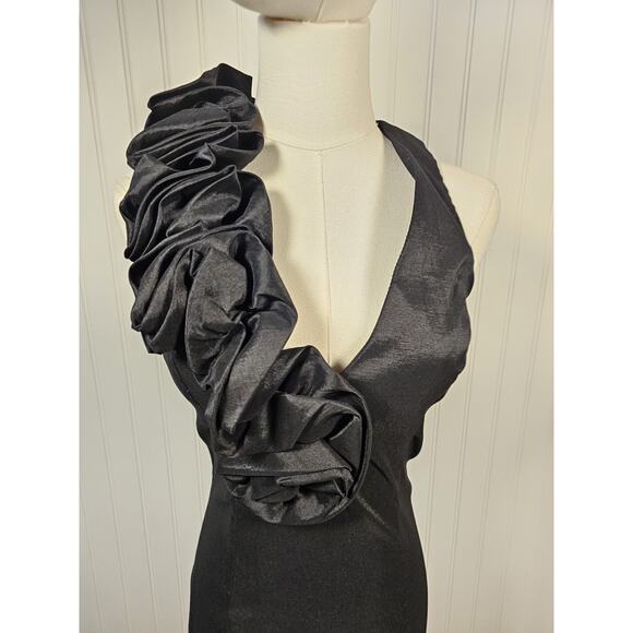 Cache Black Ruffle Bodycon Cocktail Party Mini V-Neck Dress Women's Size 8 - Picture 2 of 8